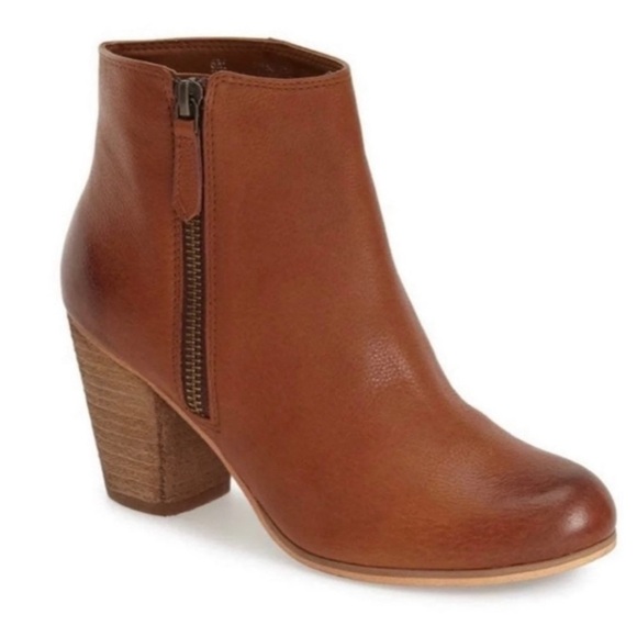 BP Cognac Leather Trolley Stacked Wool Heel Ankle Bootie 6.5 - Picture 13 of 13